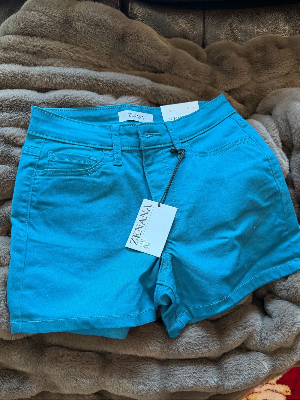 Zenana Outfitters Bright Turquoise High-Rise Jean Shorts
